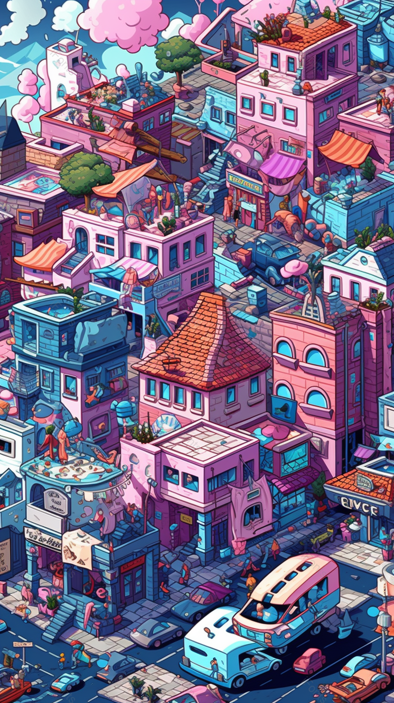 拥挤小镇楼房房屋城市六一儿童节背景粉色插画,插画/手绘图,插画/手绘图库,插画/手绘图下载,插画/手绘